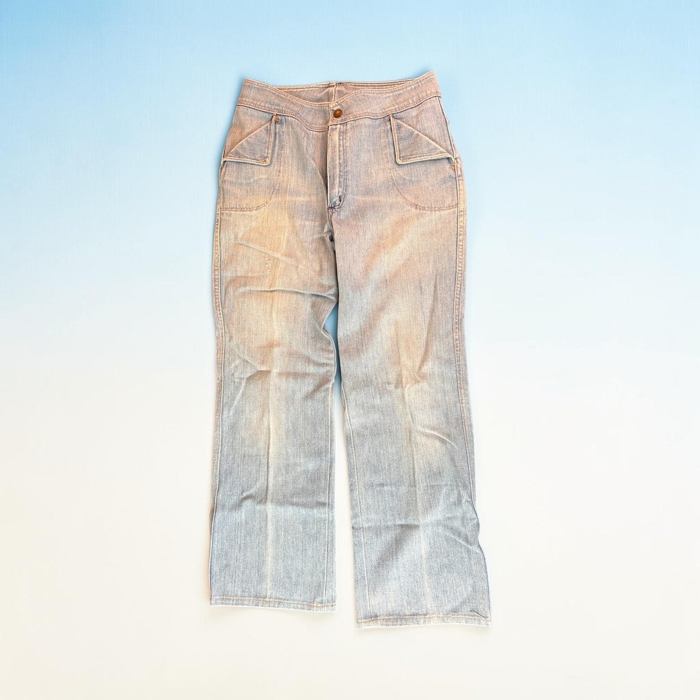 Vintage 70s Wrangler Womens Sanfor-Set High Rise Flare Jeans Light Wash 33x31